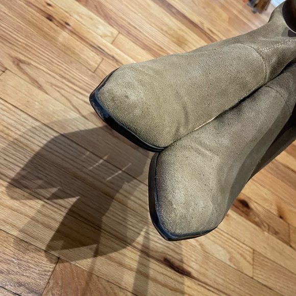 Cowhide Cottage rustic Cowgirl Tan Suede Chunky Block Heel pointed western fall - Picture 5 of 11